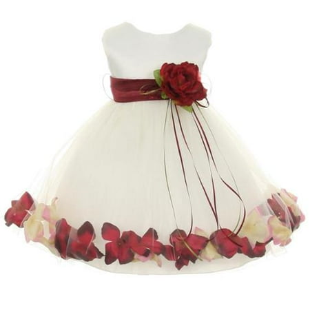 Petal Fairy Dress - Kids Dream Baby Girls Ivory Burgundy Satin Petal Floating Flower Girl Dress 6M