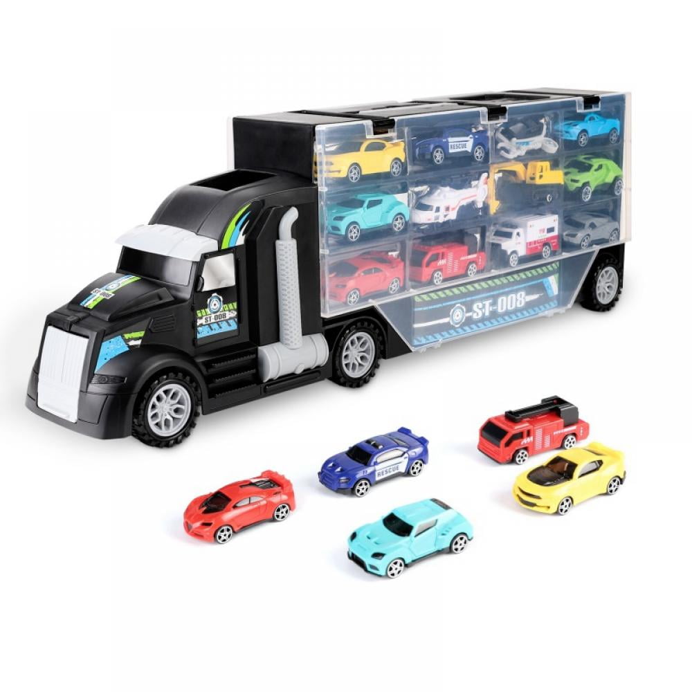 Toy Truck Transport Car Carrier Toy for Boys and Girls age 3 - 10 yrs old -  Hauler Truck Includes 12 Toy Cars and Accessories - Ideal Gift For Kids