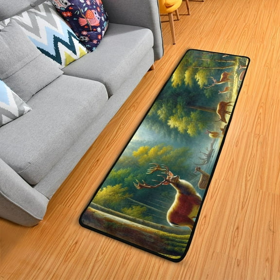 Deer in Forest by Water Hallway Runner Rug 2'X6' Non-Slip Washable Carpet Runner Kitchen Entryway Laundry Bedroom