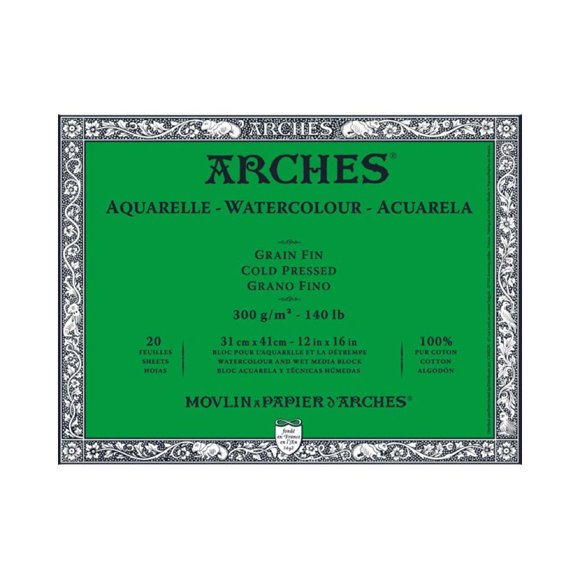 Papel de acuarela Arches 31 × 41 cm 140 lb (prensado en frío)