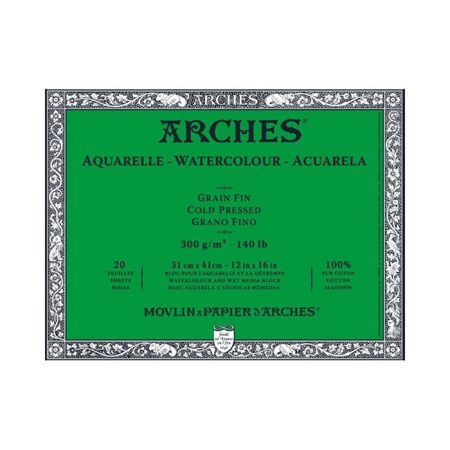 Papel de acuarela Arches 31 × 41 cm 140 lb (prensado en frío)