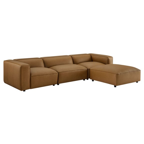 4 pcs Modular Sofa, Brown, Faux Leather, Living Room Lounge Cafe Lobby Hospitality Restaurant, Modern Contemporary, HB37668