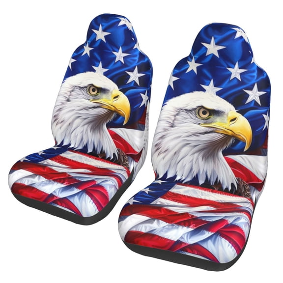 KAKALAD American Flag Eagle 07 Car Accessories Seat Covers Set Vehicle Seat Covers Universal Front Seats Protector 2 Pcs