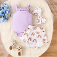 thumbnail image 2 of Otqutp 2024 Outfits for Toddler Summer Sleeveless Sling Romper Cute Rainbow Print Shorts Hair Strap Children's Girls Three Piece Set, 2 of 9