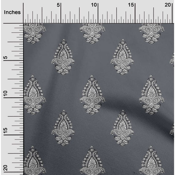 oneOone Silk Tabby Fabric Leaves|Floral & Paisley Block Print Fabric BTY 42 Inch Wide