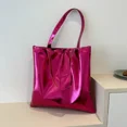 thumbnail image 1 of Typpkmm Glossy Tote Bag, Genuine Leather Women's Handbag, Spacious Everyday Shoulder Bag, Rose Red, 1 of 7