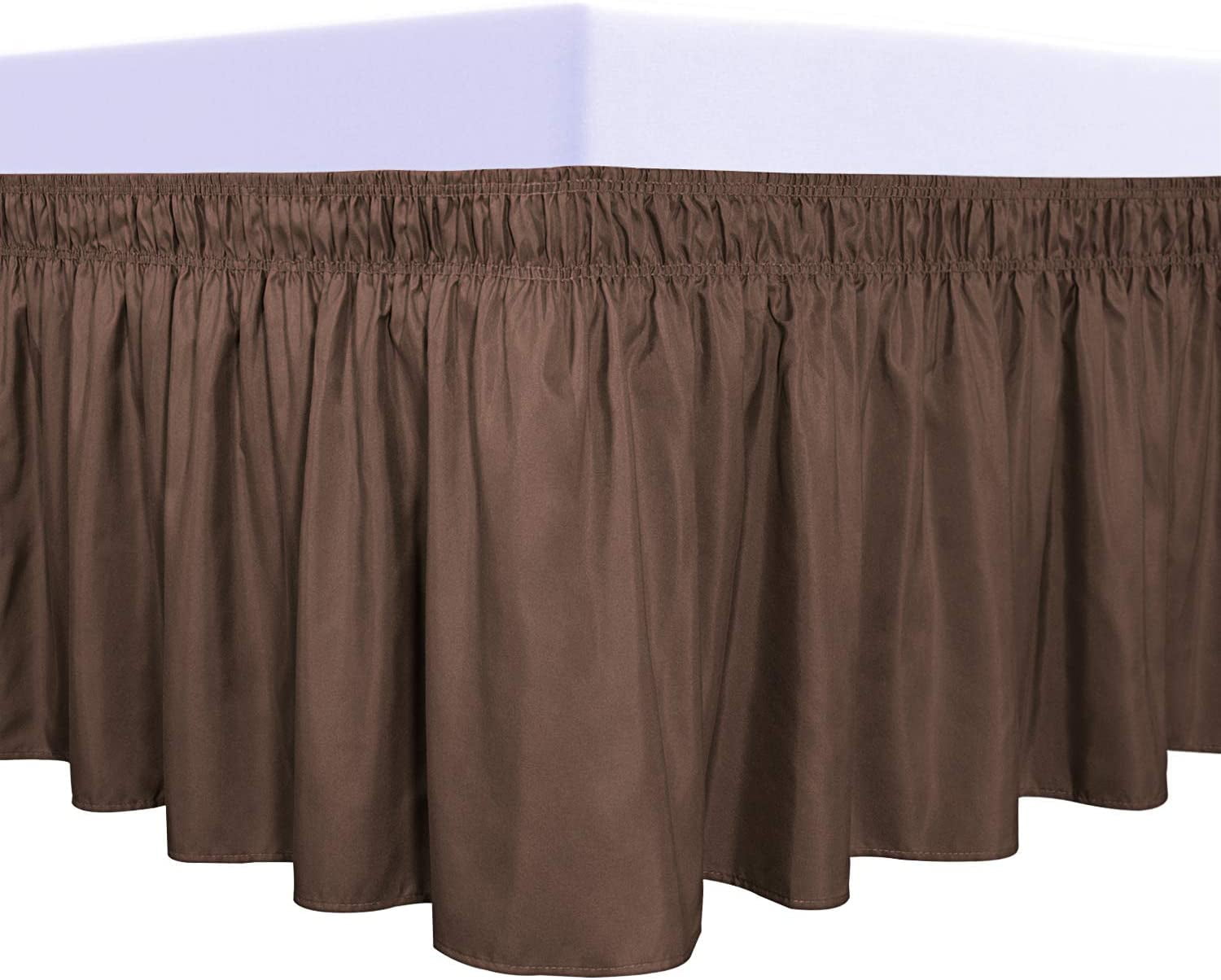 Wrap Around Style Brown Ruffled Solid Bed Skirt Fits Both Queen and King Size 
