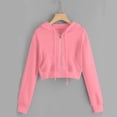 thumbnail image 3 of ClodeEU Womens Cropped Zip Up Hoodie Sweatshirts ,Long Sleeves with Drawstring Sweatshirts Tops Pink,Womens Plus S, 3 of 5