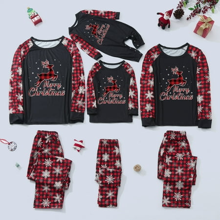 

ERTUTUYI Christmas Women Mommy Print Blouse Tops And Pants Xmas Family Clothes Pajamas Red L