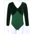 thumbnail image 2 of iiniim Kids Girls Classic Long Sleeves Leotard for Gymnastics Ballet Dance Velvet Splice Bodysuit Green 110, 2 of 7