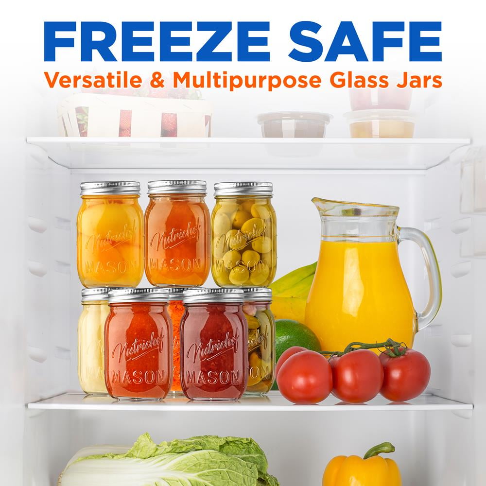 NutriChef 16oz DIY Magnetic Spice Mason Jar Glass Container w/ Airtight Lid and Band (8 Pcs)
