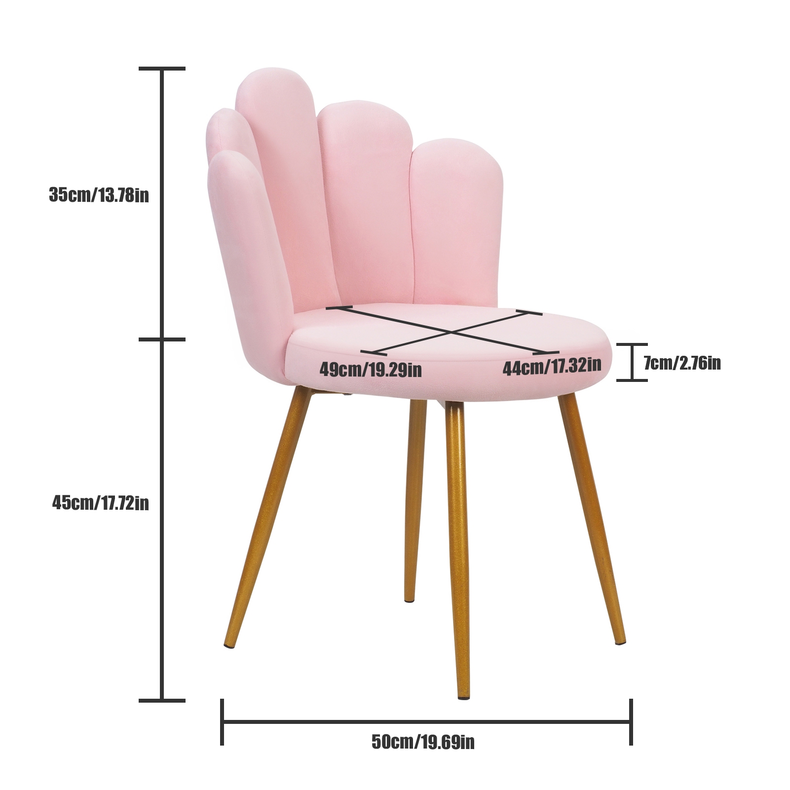 Dapmiu Velvet Vanity Chair with Petal Shape Backrest, white Accent Chair Gold Tapered Legs for Makeup Room Living Room Bedroom Decor white