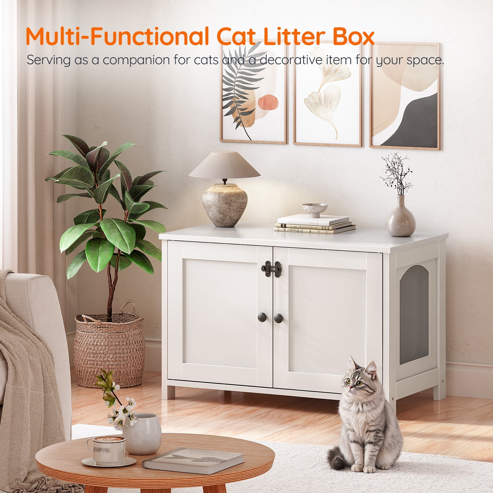HOOBRO Hidden Litter Box Enclosure End Table with Removable Divider, White