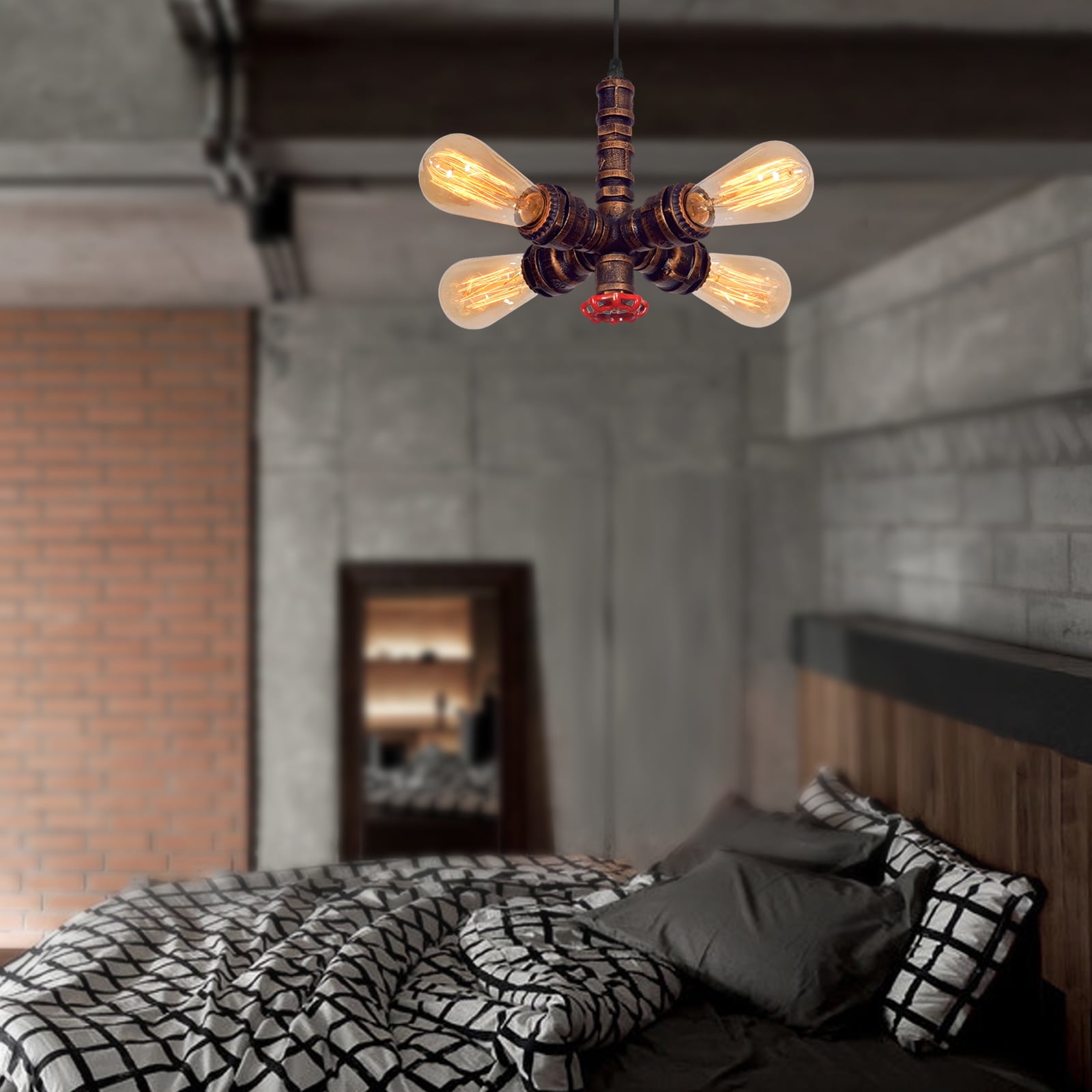 Industrial Vintage Pendant Light, 4 Light Retro Water Pipes Ceiling Ceiling Hanging Lighting Fixture Rustic Chandelier for Restaurant Bar