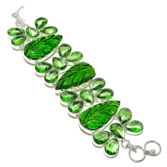 Natural Peridot, Tsavorite Gemstone 925 Sterling Silver Bracelet 7-8"