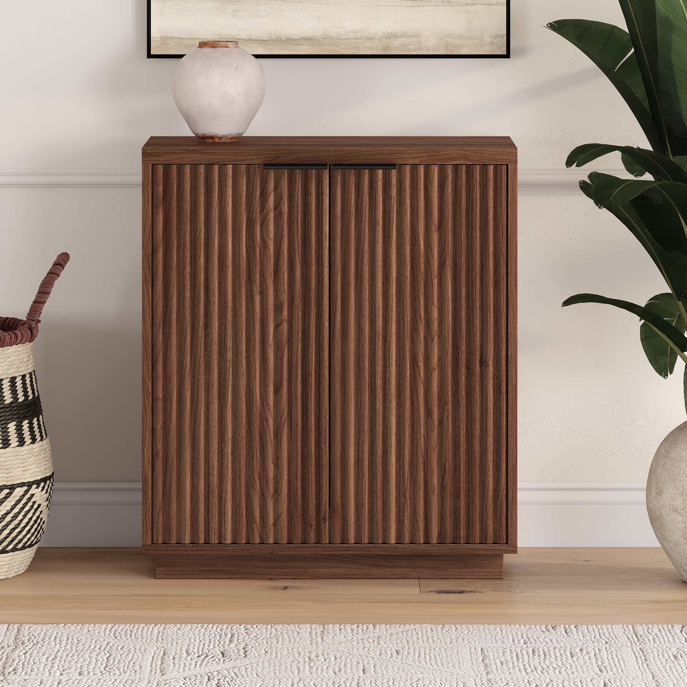 Evelyn&Zoe Modern/Contemporary 28" Wide Satin Walnut Accent Cabinet