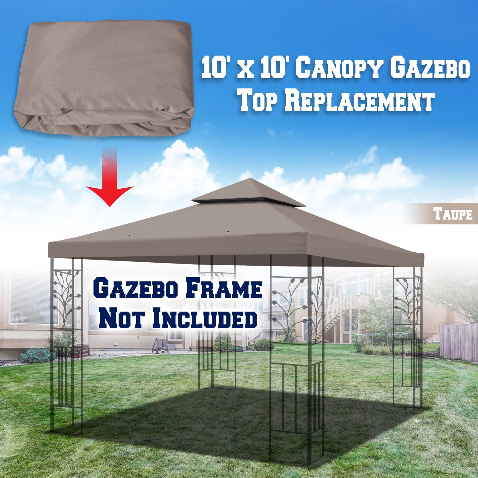 SUNRISEUMBRELLA 119“”x119” Gazebo Replacement Canopy Top Double Tier Canopy Top Cover(TAUPE)