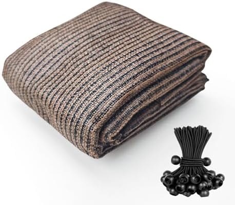 90% Sun Shades for Patios 6X 8ft Shade Fabric Sun Shade Cloth Taped Edge with Grommets Sun-Block Mesh Shade for Pergola Cover Canopy Mocha, 12 Bungee Balls