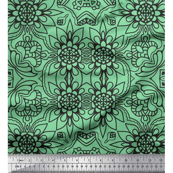 Soimoi Rayon Fabric Floral & Moroccan Damask Ethnic Decor Fabric Printed Yard 42 Inch Wide