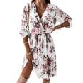 thumbnail image 1 of Sunloudy - Vestido de manga larga para mujer, estilo vintage, con estampado de flores, cuello en V, plisado, de longitud media, con cinturón Sunloudy S M L XL, 1 of 4