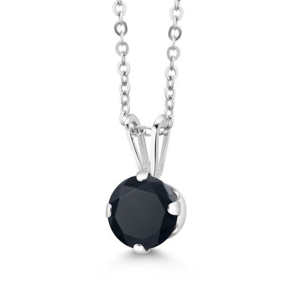 Gem Stone King 925 Sterling Silver Black Zirconia Pendant Necklace for Women (1.50 Cttw, Gemstone Birthstone, Round 6MM, with 18 inch Chain)