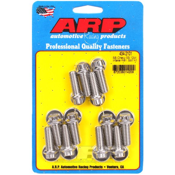 ARP Auto Racing Intake Manifold Bolt 434-2101 For Use With Chevy 265/400 Cubic Inch; 12 Point Head Type; Polished; Stainless Steel; With Washers