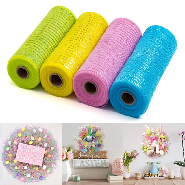 EIMELI Clearance!!!4 Rolls Poly Burlap Deco Mesh -10 Inch Wide Deco Poly Decorative Mesh Ribbon Wrapping Ribbon Rolls for Home Door Wreath Decoration DIY Crafts Making