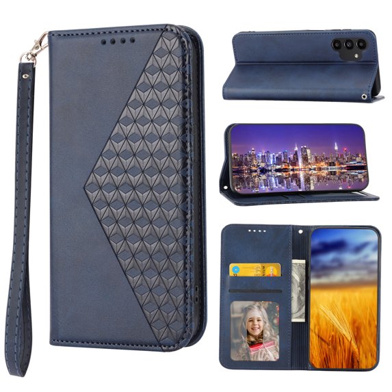 Case for Samsung Galaxy A13 5G, Magnetic Matte Premium PU Leather Stand Flip Cover with Card Slots and Wallet, Shockproof and Full Body Protection Compatible with Galaxy A13 5G - Blue