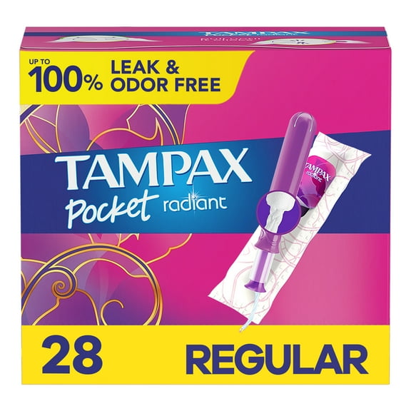 Tampax Pocket Radiant Tampons, Regular, Unscented, 28 ct