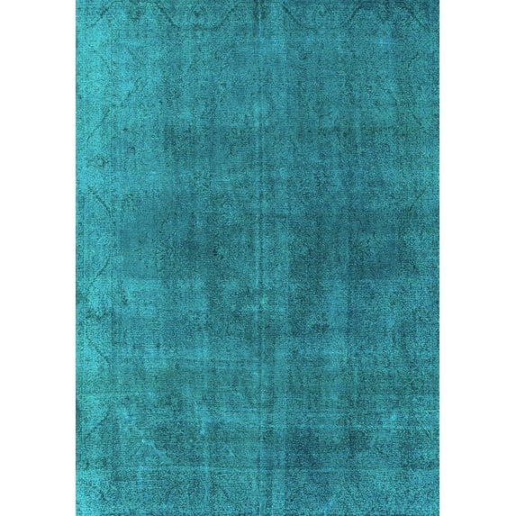 Ahgly Company Machine Washable Indoor Rectangle Oriental Turquoise Blue Industrial Area Rugs, 7' x 9'