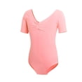 thumbnail image 3 of BFHHYA Girls Ballet Leotards Short Sleeve V-Neck Leotards Casual Solid Color Ballet Dance Bodysuits for Teens Gilrs Size 3-15 Years, 3 of 6