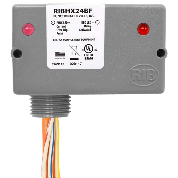 Functional Devices RIBHX24BF Current Switch and Relay Combination, 20 Amp SPST-N/O, Fixed, 24 Vac/dc Coil, NEMA 1 Housing