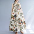 thumbnail image 1 of Robe Sans Manches Rétro Grande Taille Ample Imprimée Coton et Lin Col Rond Longueur Femme Orange 大码3TG, 1 of 6