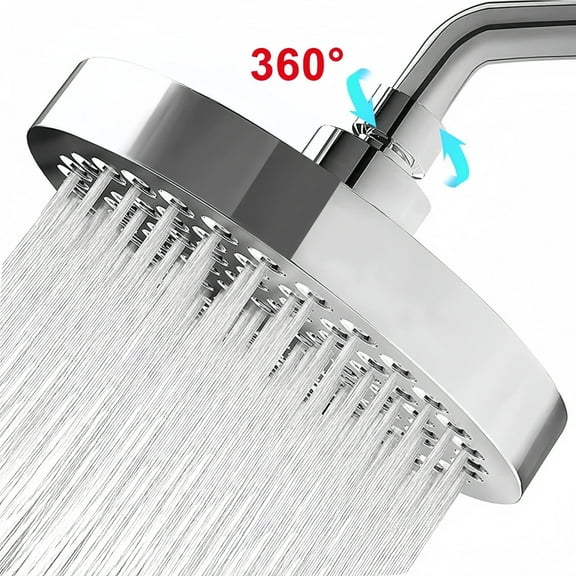 Shower Head High Pressure Rain, Luxury Bathroom Showerhead with Chrome Plated Finish, Adjustable Angles, Anti-Clogging Silicone Nozzles