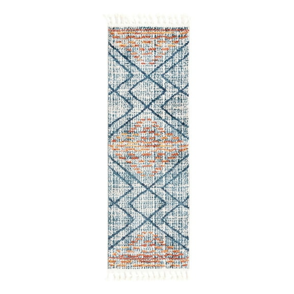 Unique Loom Aramis Collection Area Rug - Kavi (2' x 6' Runner Blue/Cream)
