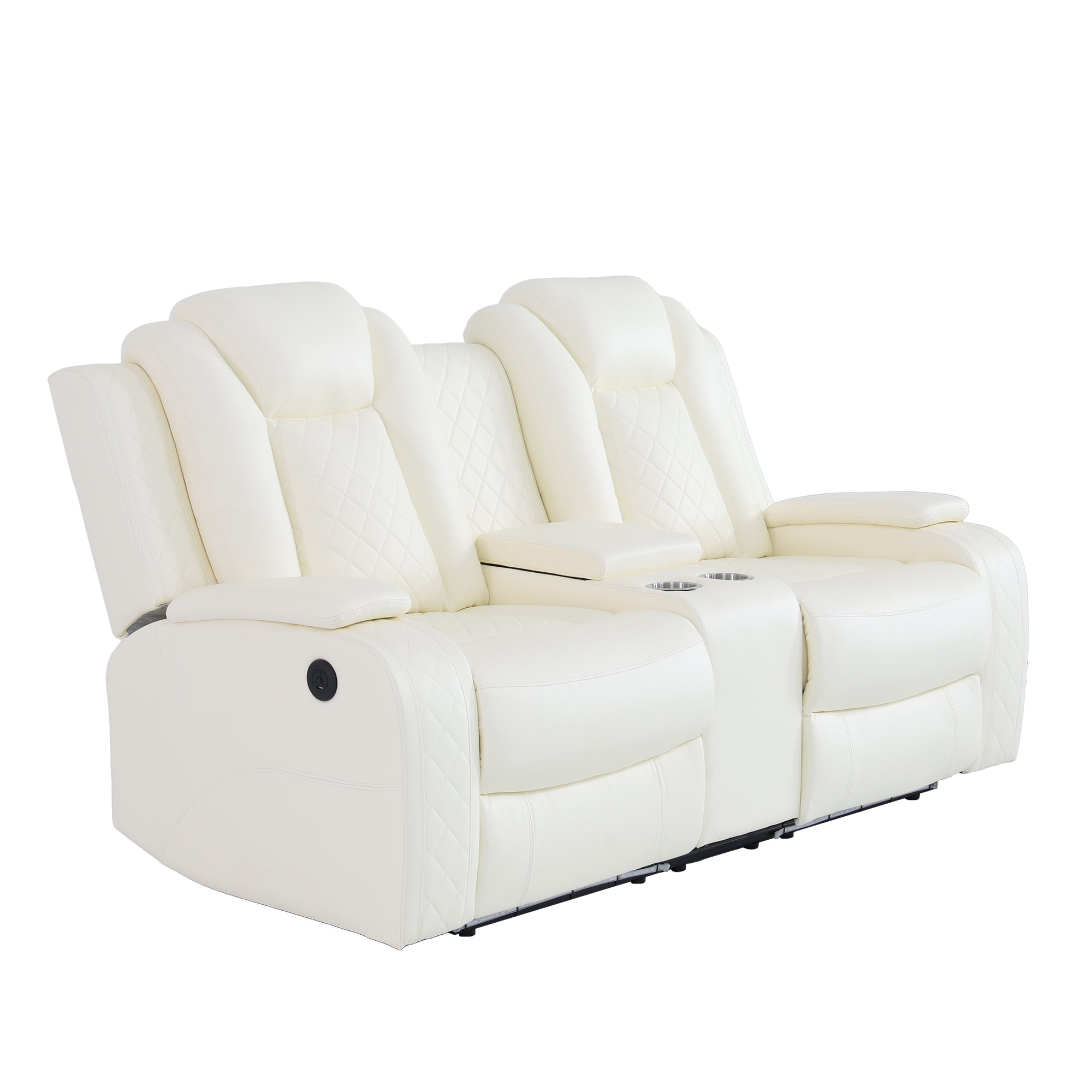 Aukfa 2-Seater Power Recliner Sofa with Cup Holders, USB Charging & Hidden Storage, Modern Electric Loveseat for Living Room Home Theater,White