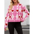 thumbnail image 6 of Women'S Color Block Button Down Cropped Cardigan V Neck Long Sleeve Sweater Jackets Rose Red S, 6 of 8