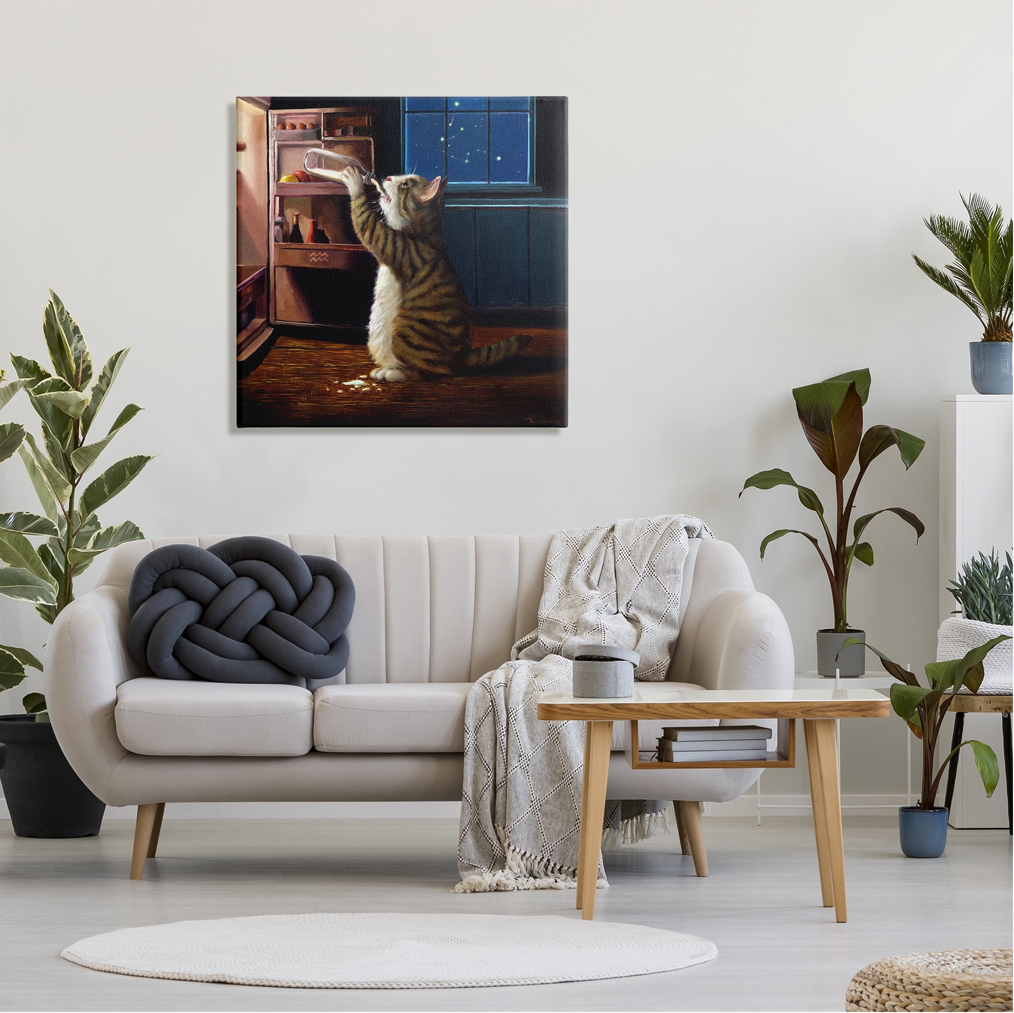 Stupell Industries Midnight Snack Cat Drinking Milk Kitchen Aquarius Symbol Painting Gallery Wrapped Canvas Print Wall Art, Design by Lucia Heffernan