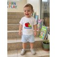 thumbnail image 4 of BemeyourBBs Toddler Baby Boys Back to School Outfits Summer Kindergarten Outfit Baby Boy First Day of School Outfit Cute Apple Caterpillar Embroidery Short Sleeve T Shirt Tops and Plaid Shorts Set, 4 of 9