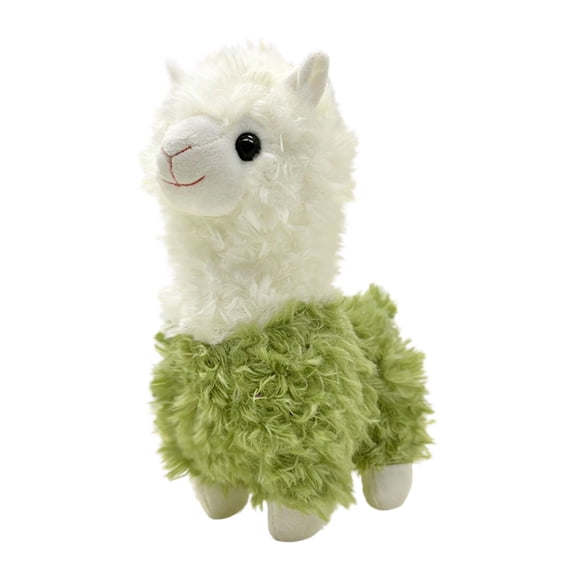 Cute Alpaca Plush Figurine, Soft Fluffy Llama Stuffed Animal Doll for Home Decoration and Nursery Accents, Adorable Animal Toy Gift 9.84-inch Green
