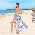 thumbnail image 6 of FORMRS Womens Long Sarong Beach Wrap Semi-Sheer Bikini Skirt Bathing Swimsuit Cover Up, Blue Shimmering Pattern, 6 of 7
