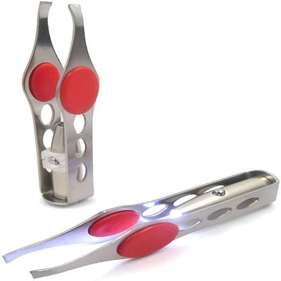 EXLEAF Pcs Silver Tweezer with LED Light for Hair Removal Makeup Tool Eyebrow Eyelash