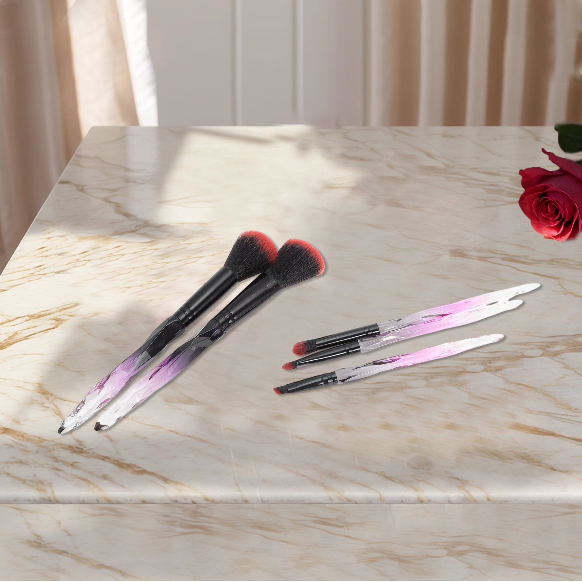 Unique Bargains 5 Pcs Durable Crystal Makeup Brush Set for Bathroom Black, Red