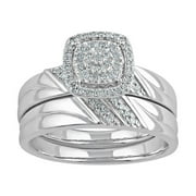 1/5 Carat T.W. Diamond Sterling Silver Cushion Cluster Bridal Set