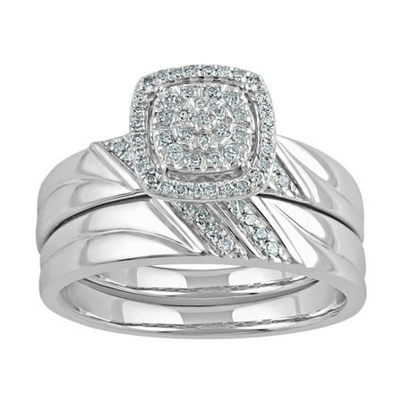 1/5 Carat T.W. Diamond Sterling Silver Cushion Cluster Bridal Set