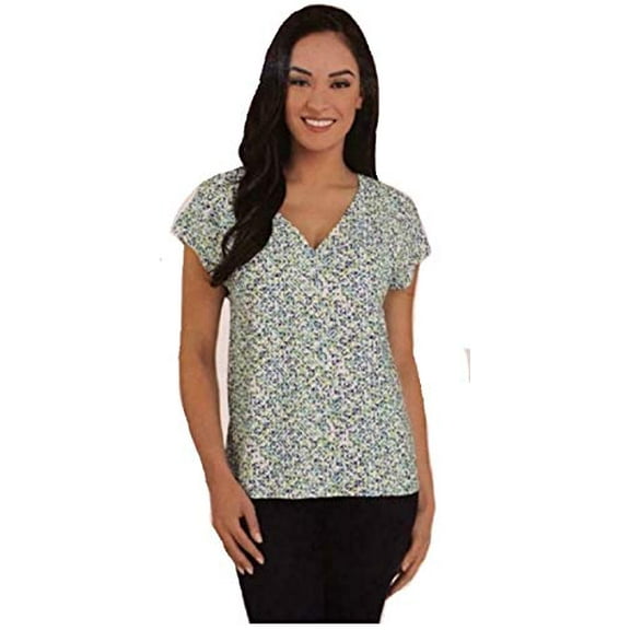 Hilary Radley Womens V-Neck Printed Blouse Size: S, Color: Green Multi Check