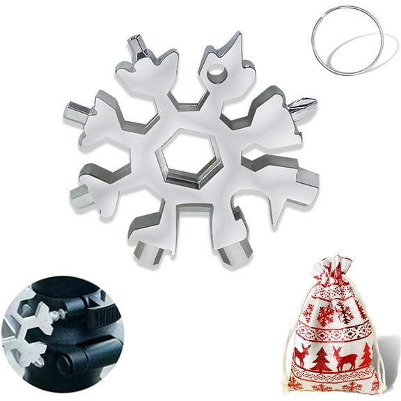 18-in-1 Snowflake Multi Tool Portable Stainless Steel Snowflake Bottle Opener/Flat Phillips Screwdriver Kit/Wrench Tools for Outdoor Camping Tool ,Christmas Gift (Silver 1 PACK)