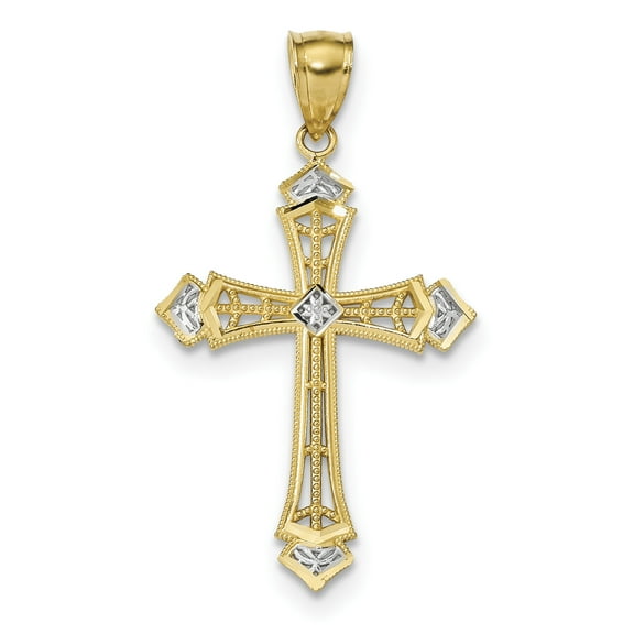 Finest Gold 14K Yellow & Rhodium with Diamond-Cut Cross Pendant