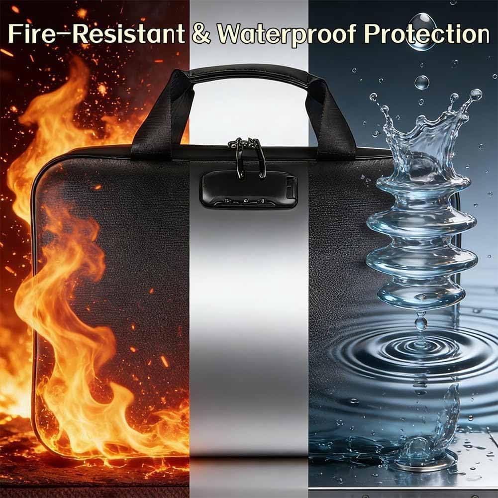 Hard-Shell Fireproof & Waterproof Document Organizer with Lock, 13-Pocket Expanding File Folder with Handle, Multi-Compartment for Documents, Certificates, Laptop & PassportPassport Storage Box