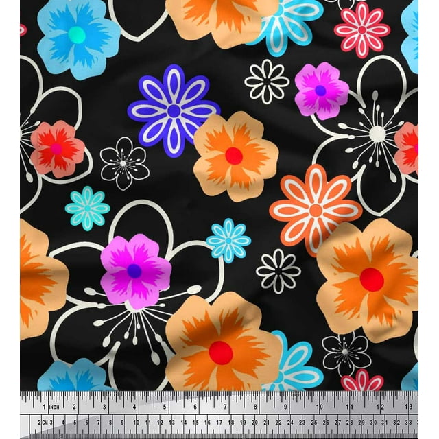 Soimoi Moss Georgette Fabric Artistic Floral Print Fabric by the Yard 42 Inch Wide